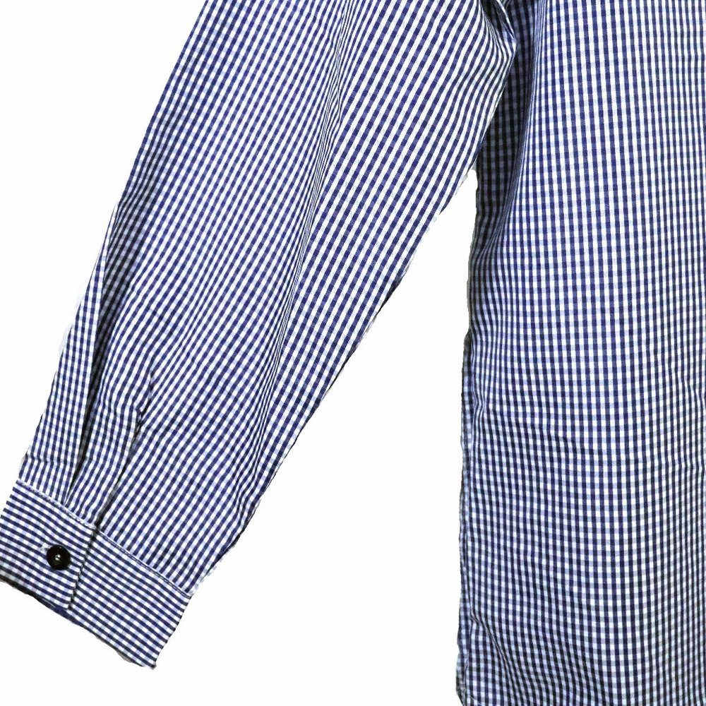 Amazing Gracila Blue & White Gingham Collared Long Sleeve Blouse Size M NWT - Picture 10 of 12